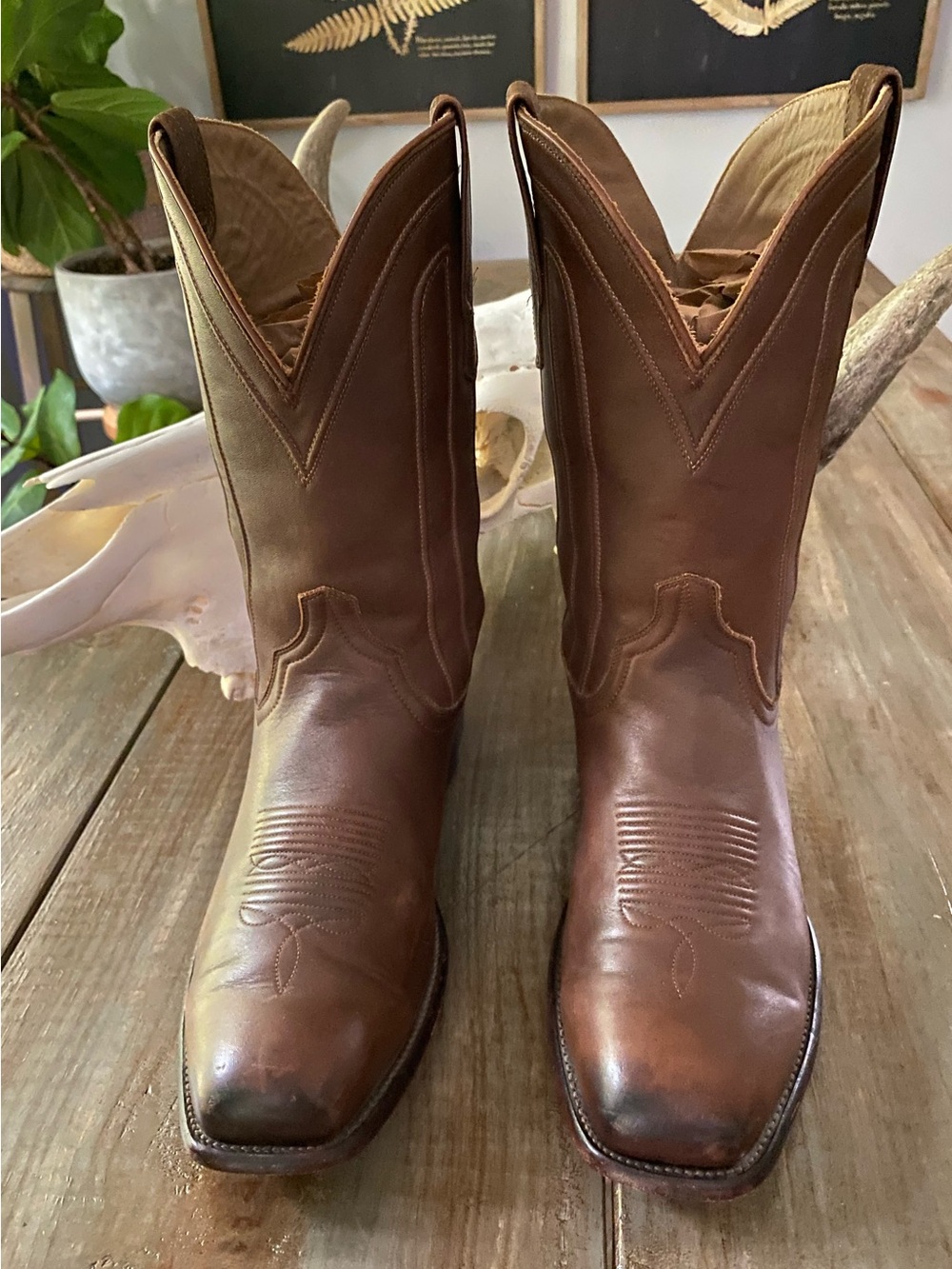 Tecovas Mens Calf Leather Square Toe Western Cowboy Boots 13EE Chestnut Brown - Picture 2 of 10